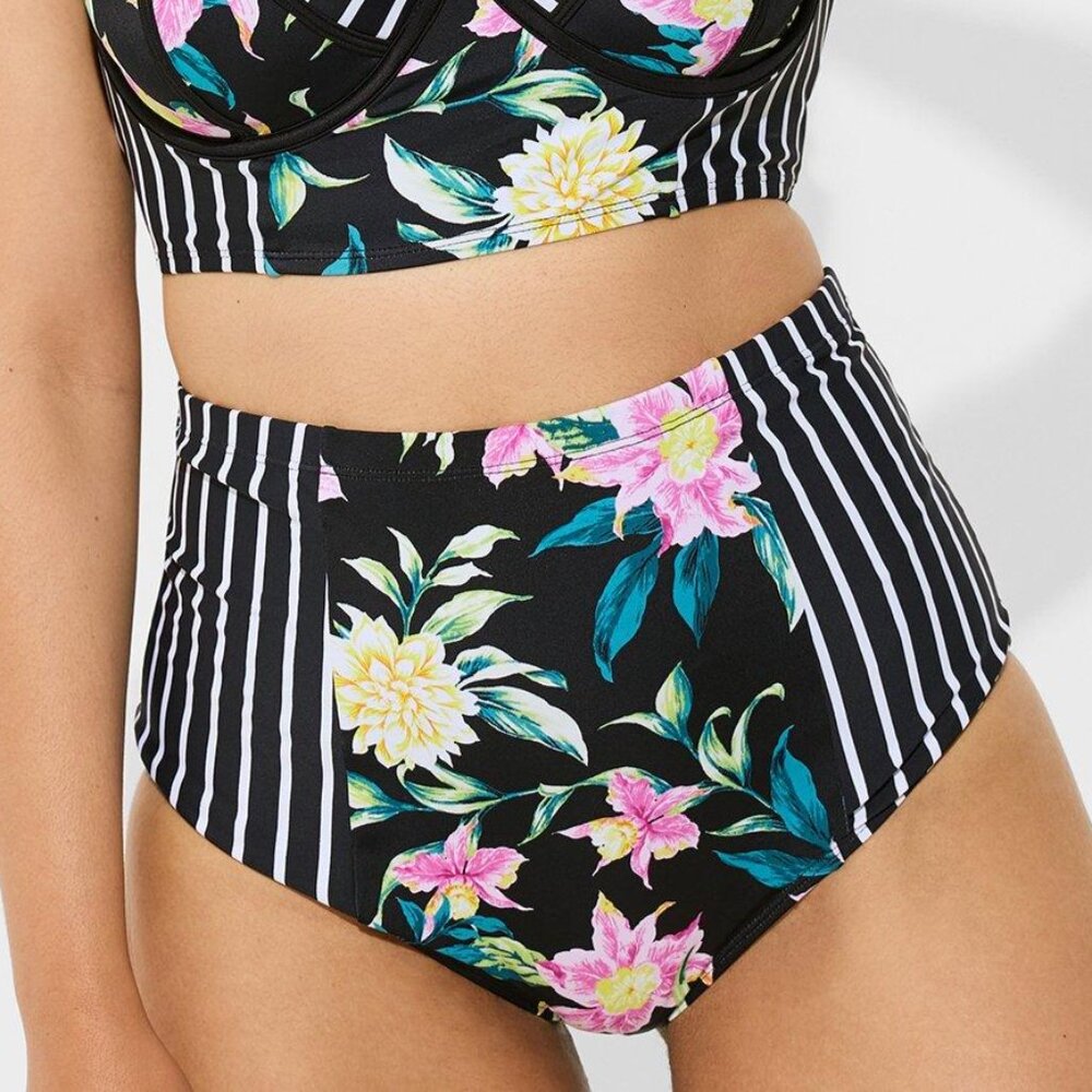 ❤️NWT TORRID SWIM BOTTOM TROPICAL - HIGH WAIST TUMMY CONTROL BIKINI PLUS
